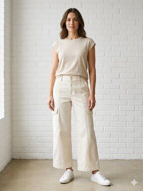 Sanctuary Womens Cargo Pants Wide Leg Size 30 Birch Mid Rise Relaxed Fit NWT